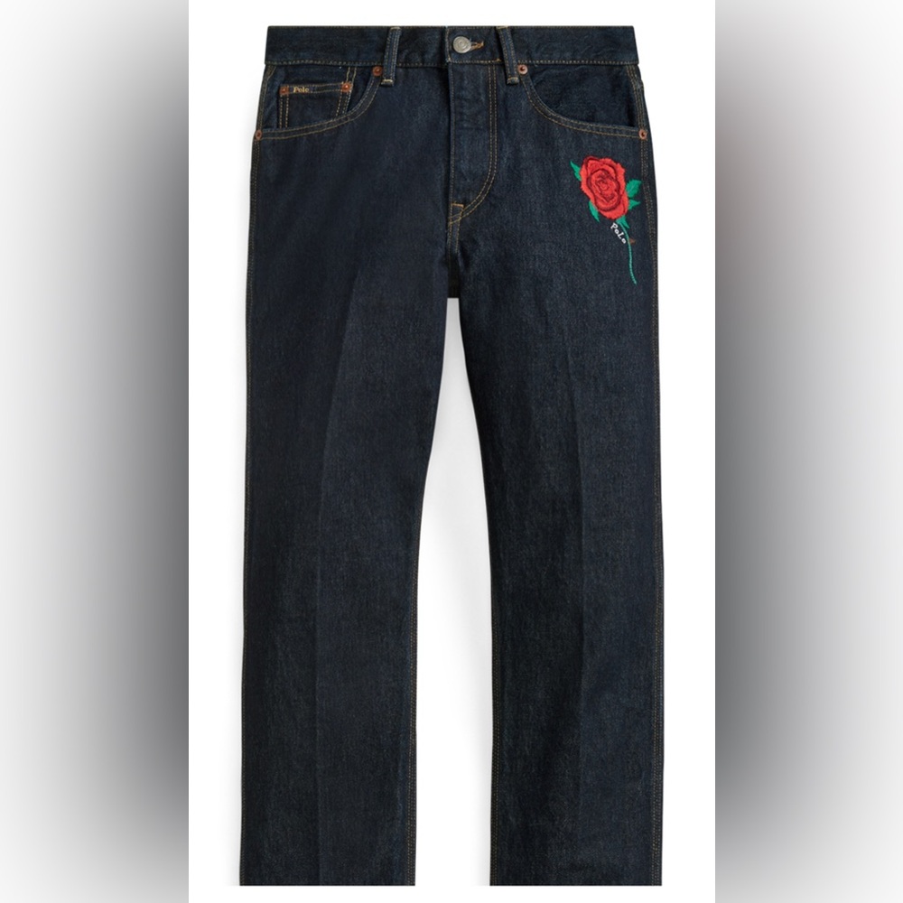 Polo Ralph Lauren Reede High-Rise Straight Jeans – Rose Embroidery – Women’s 32R